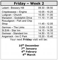 Mobile library:10th December 7th January 4th Febrary 4th March