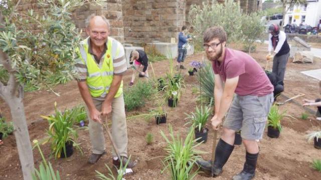 Nigel Powell Chairman of Hayle in Bloom with Prince's TRust volunteer Ben